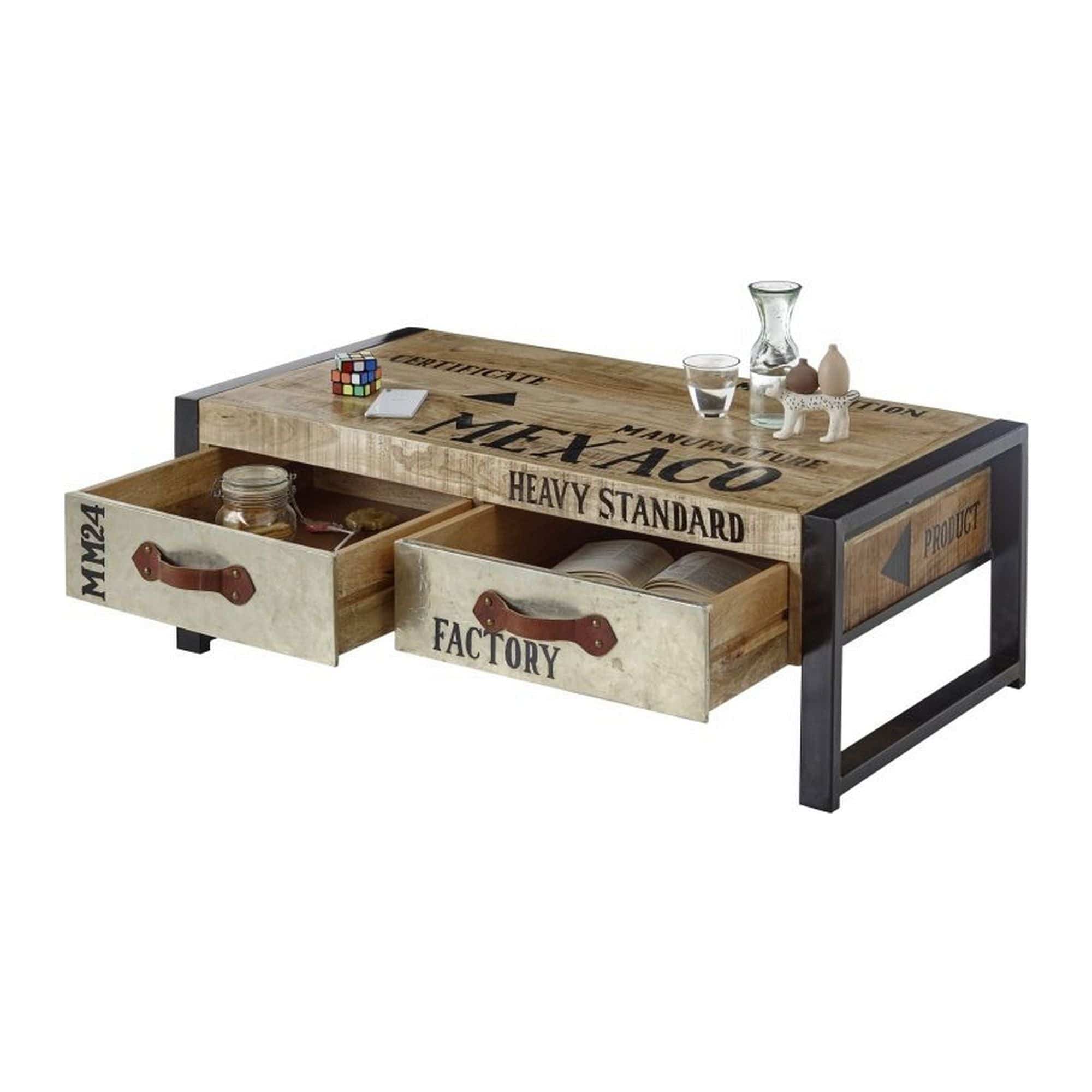 Masuta Mexaco, stejar/negru, lemn/metal, 115x60x40 cm