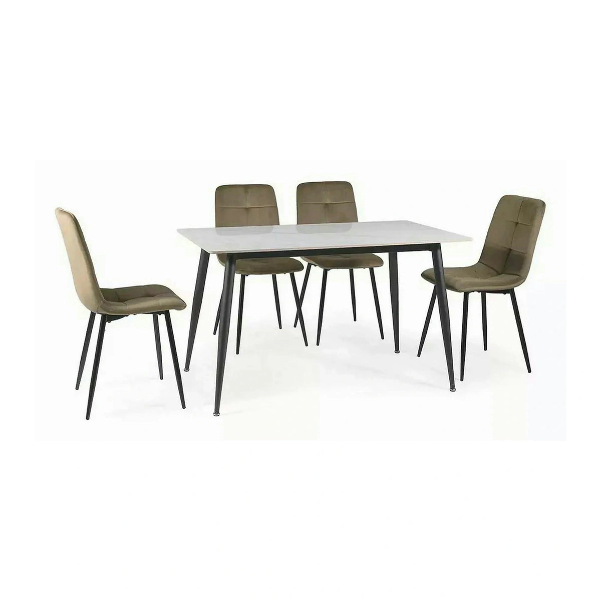 Masuta RION, alb cu efect de marmura/negru mat, ceramica/metal, 160x90X76 cm