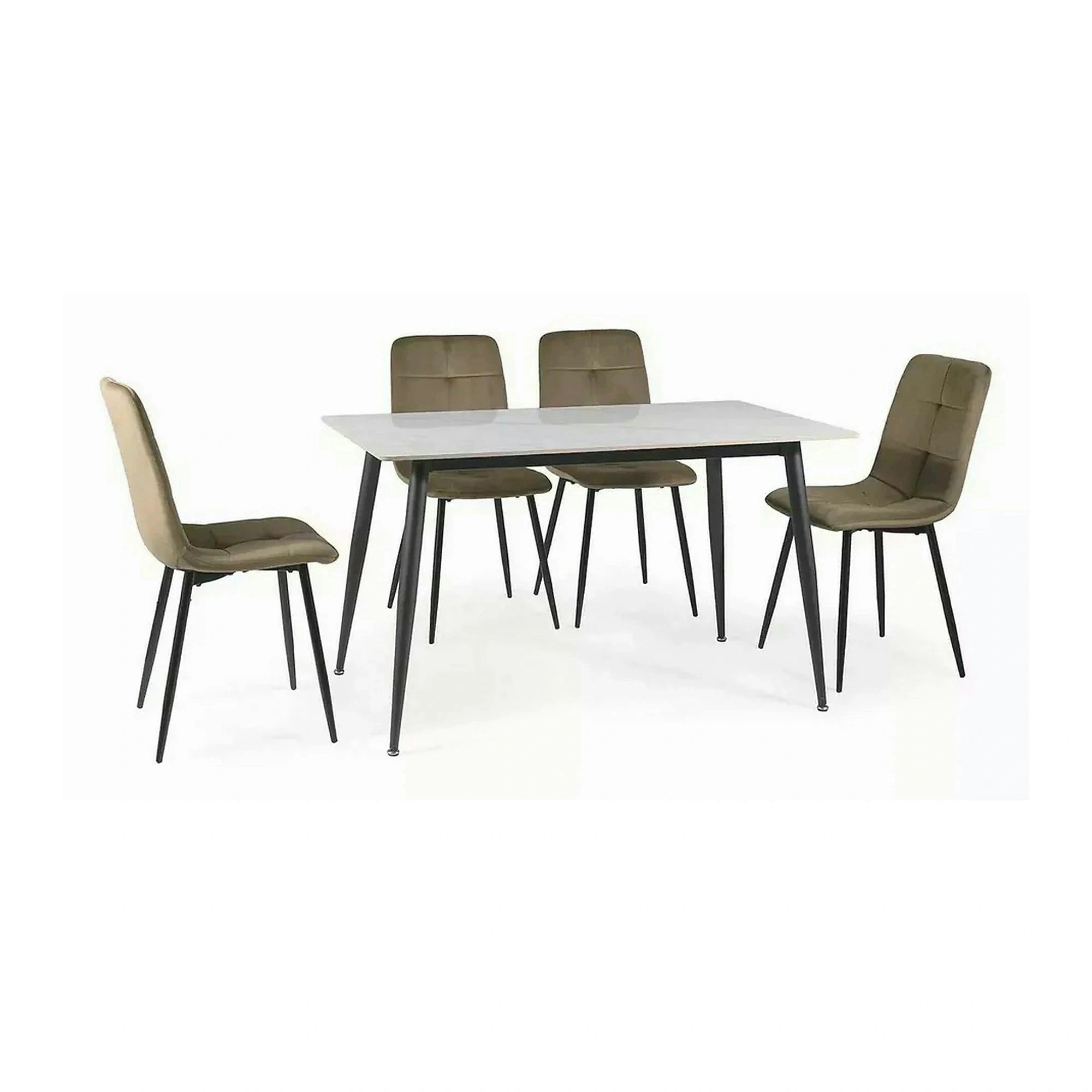 Masuta RION, alb cu efect de marmura/negru mat, ceramica/metal, 160x90X76 cm