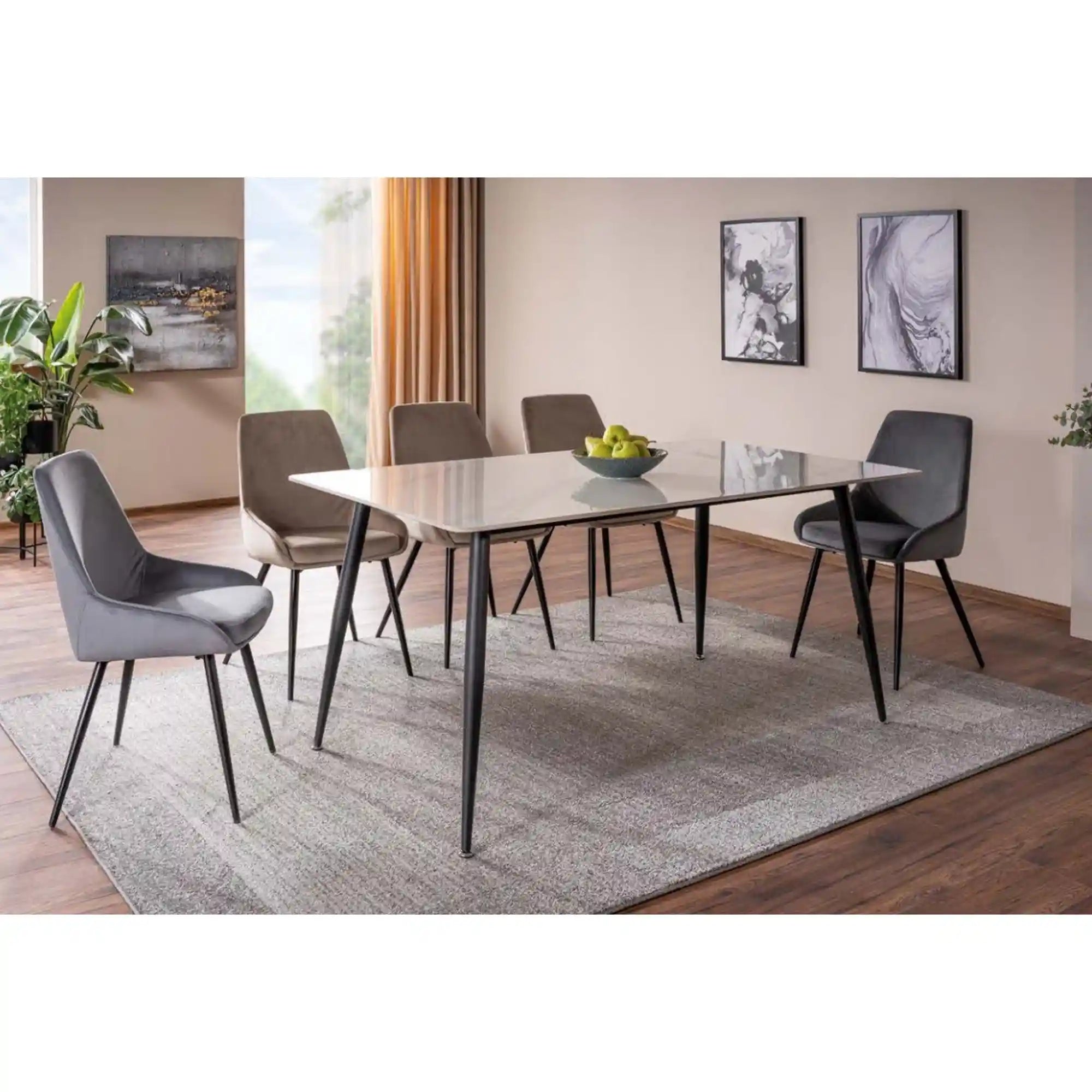 Masuta RION, alb cu efect de marmura/negru mat, ceramica/metal, 160x90X76 cm