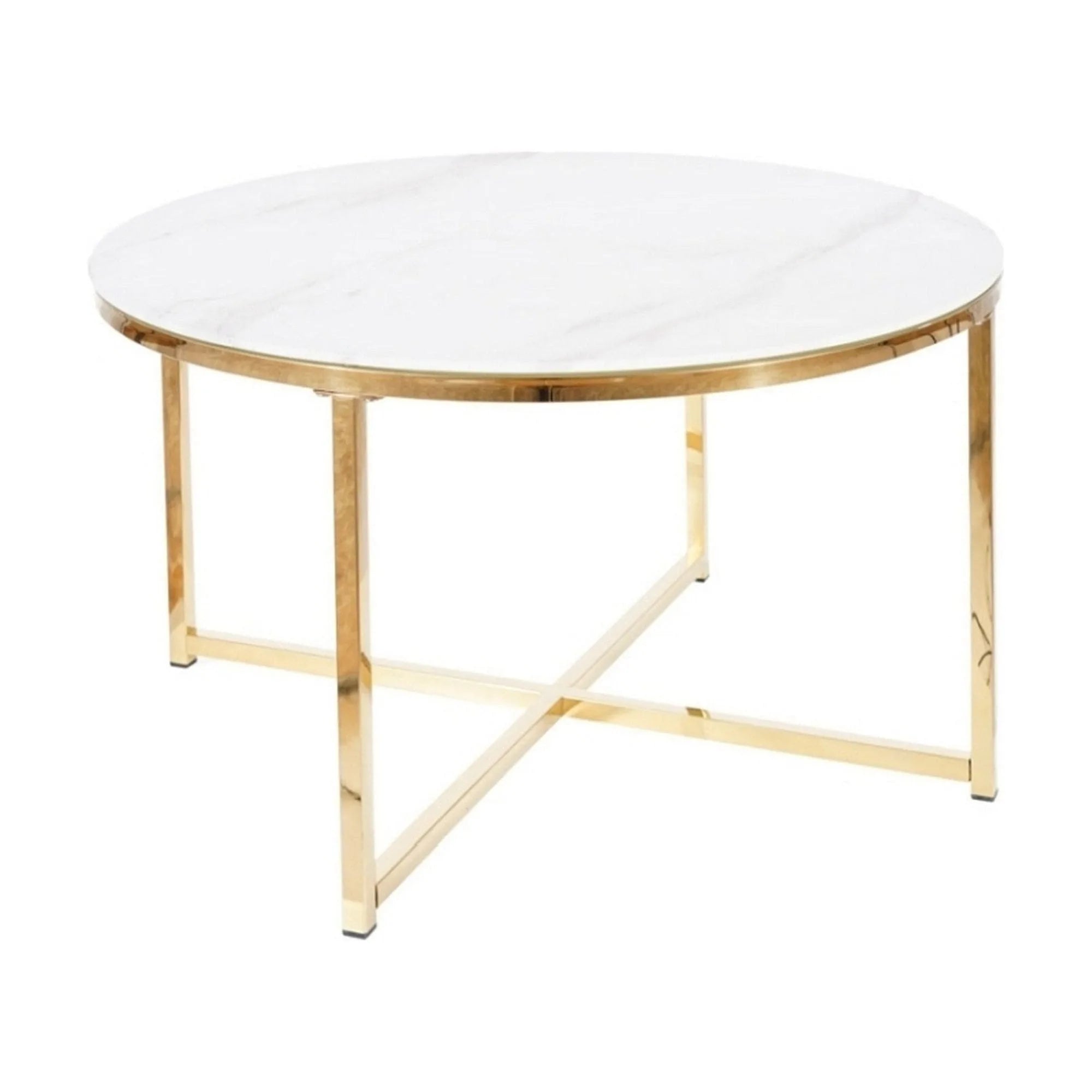 Masuta SALMA, alb cu efect de marmura/auriu, sticla securizata/otel inoxidabil, 80x45 cm