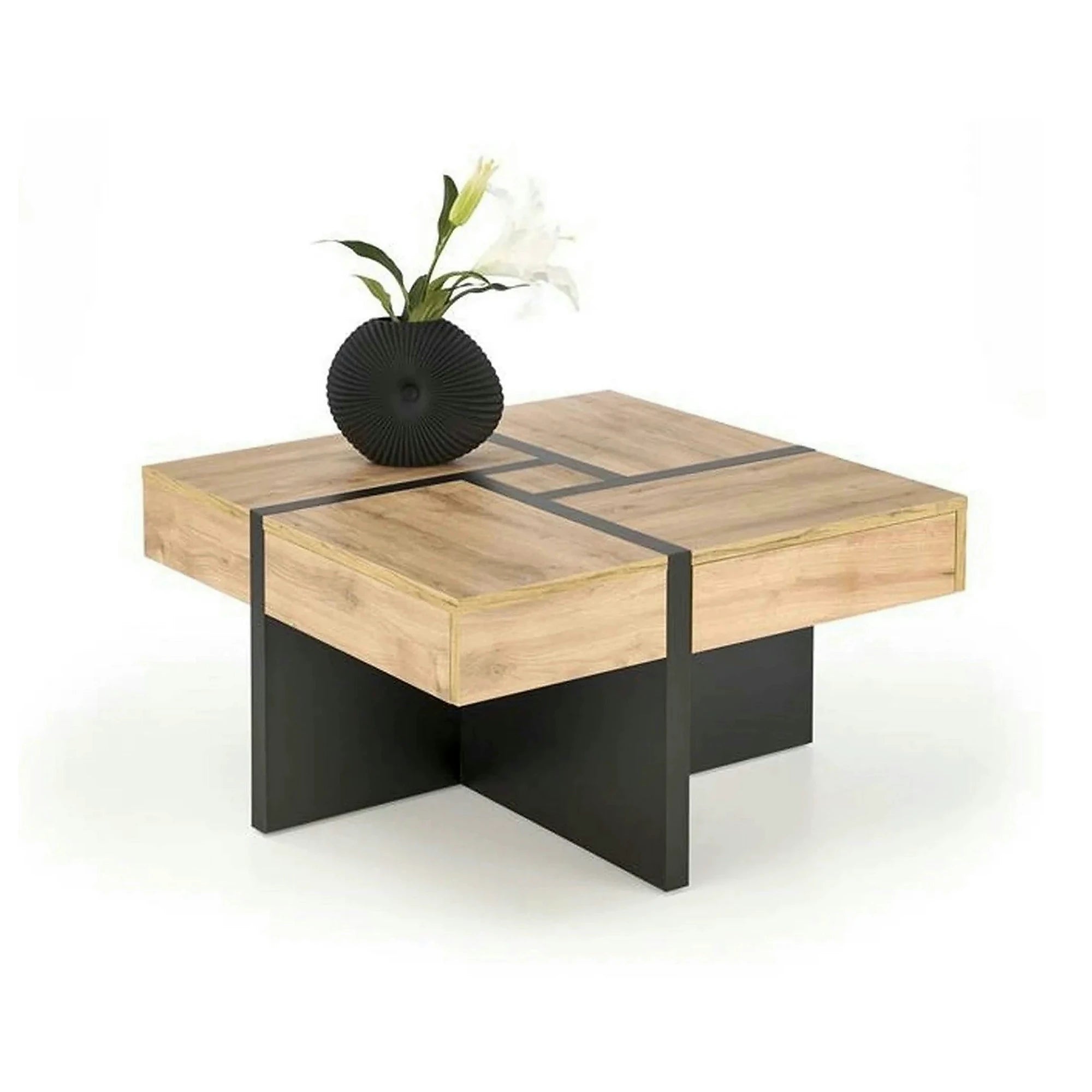 Masuta SEVILLA S, stejar/negru, PAL laminat, 80x80x47 cm