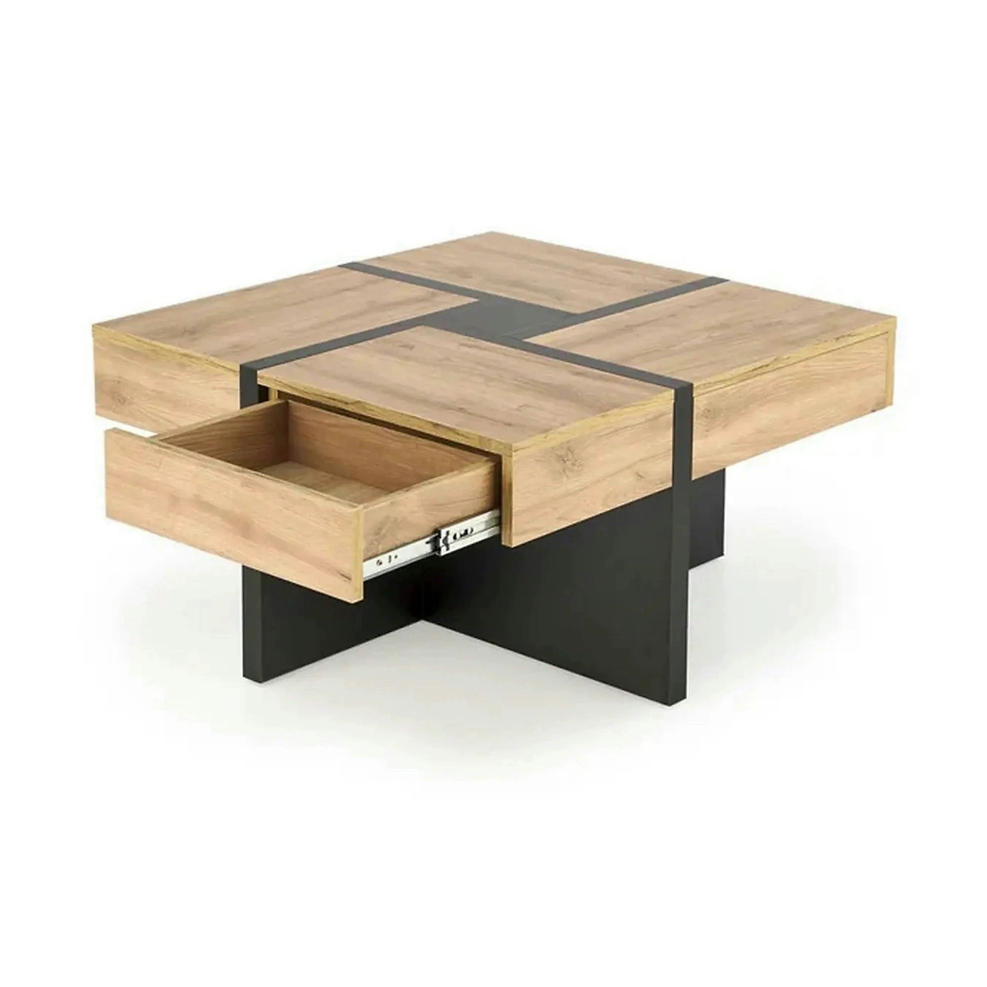 Masuta SEVILLA S, stejar/negru, PAL laminat, 80x80x47 cm