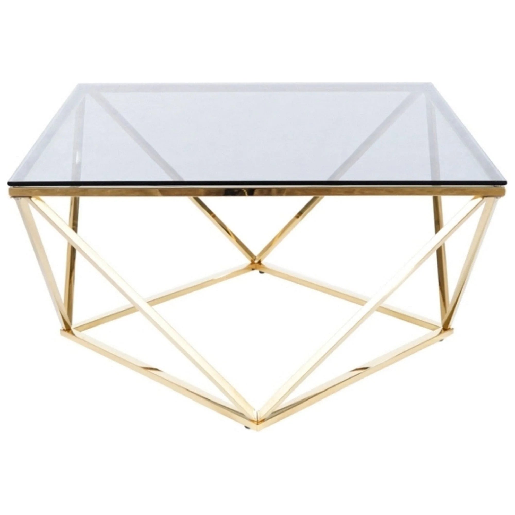 Masuta Silver A, transparent/auriu, sticla temperata/otel inoxidabil, 80X80X45 cm