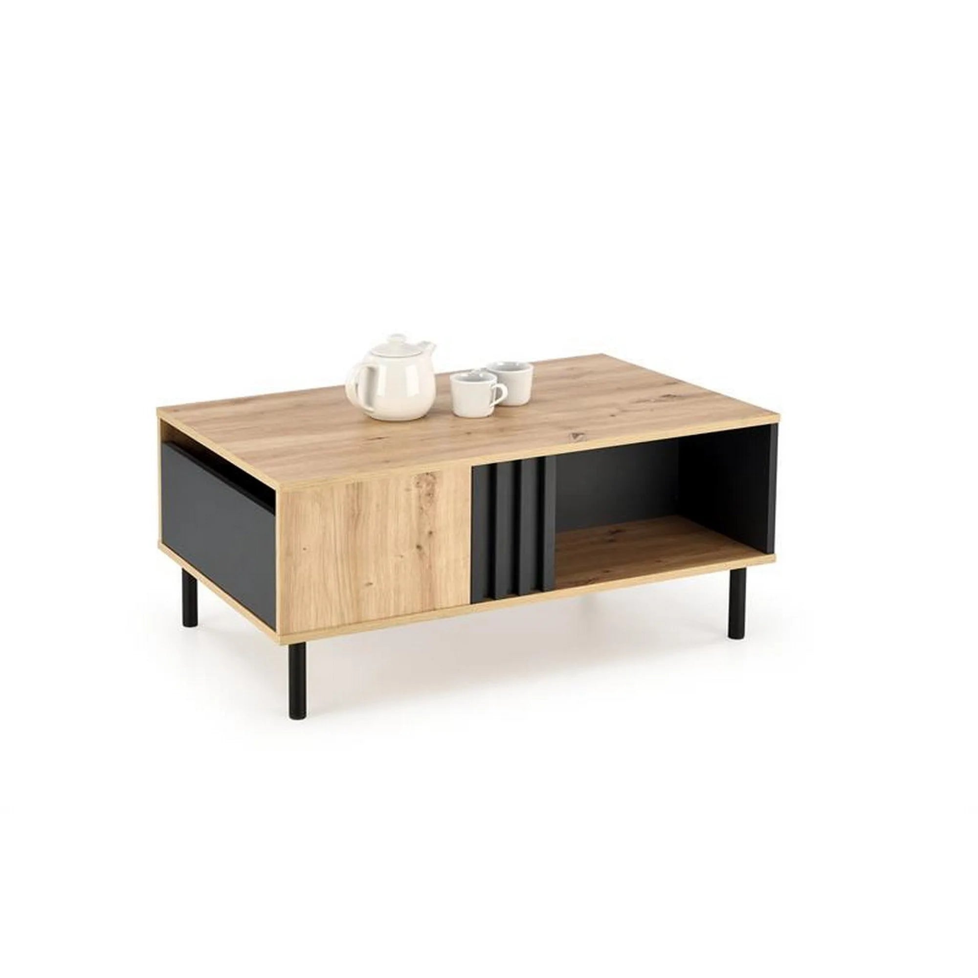 Masuta SONIA, stejar artisan/negru, PAL laminat/otel, 100x60x43 cm