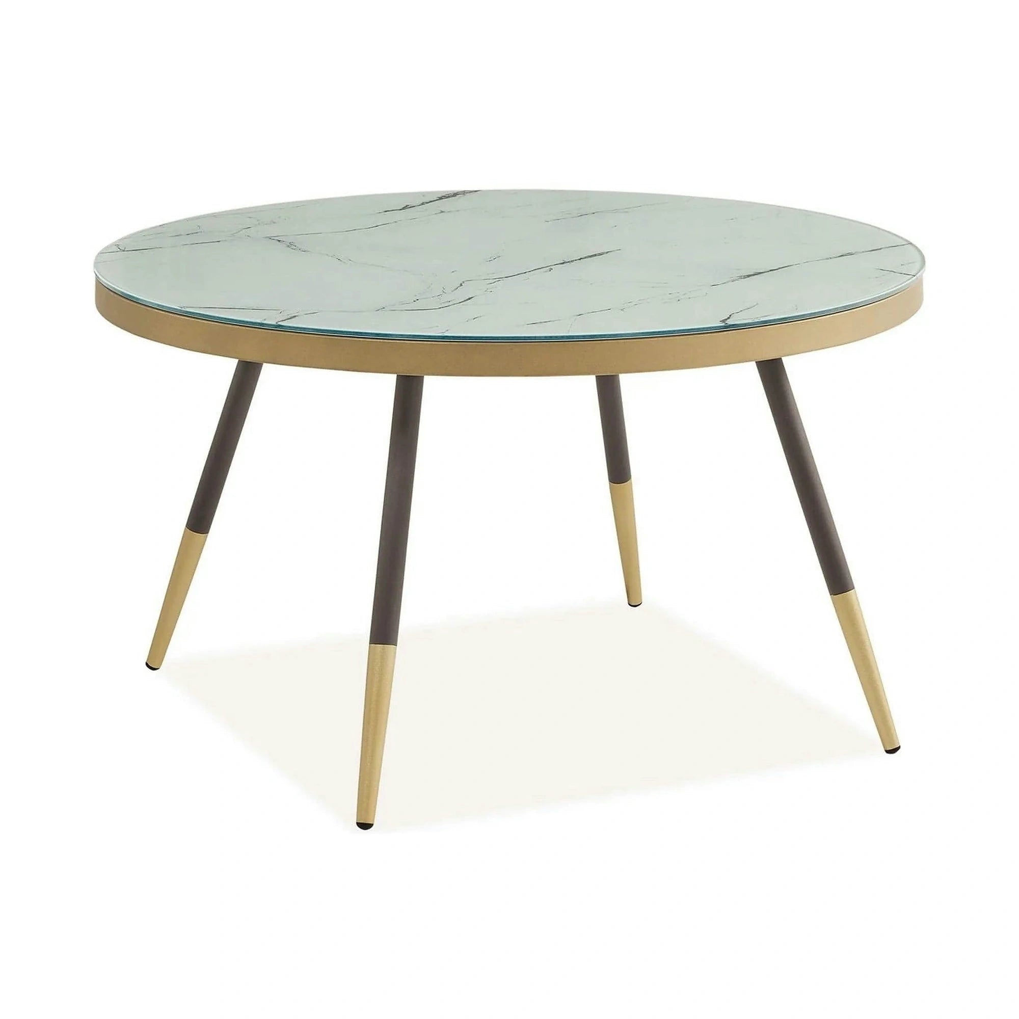 Masuta VEGA B, alb cu efect de marmura/negru/auriu, sticla/metal, 80x80x45 cm