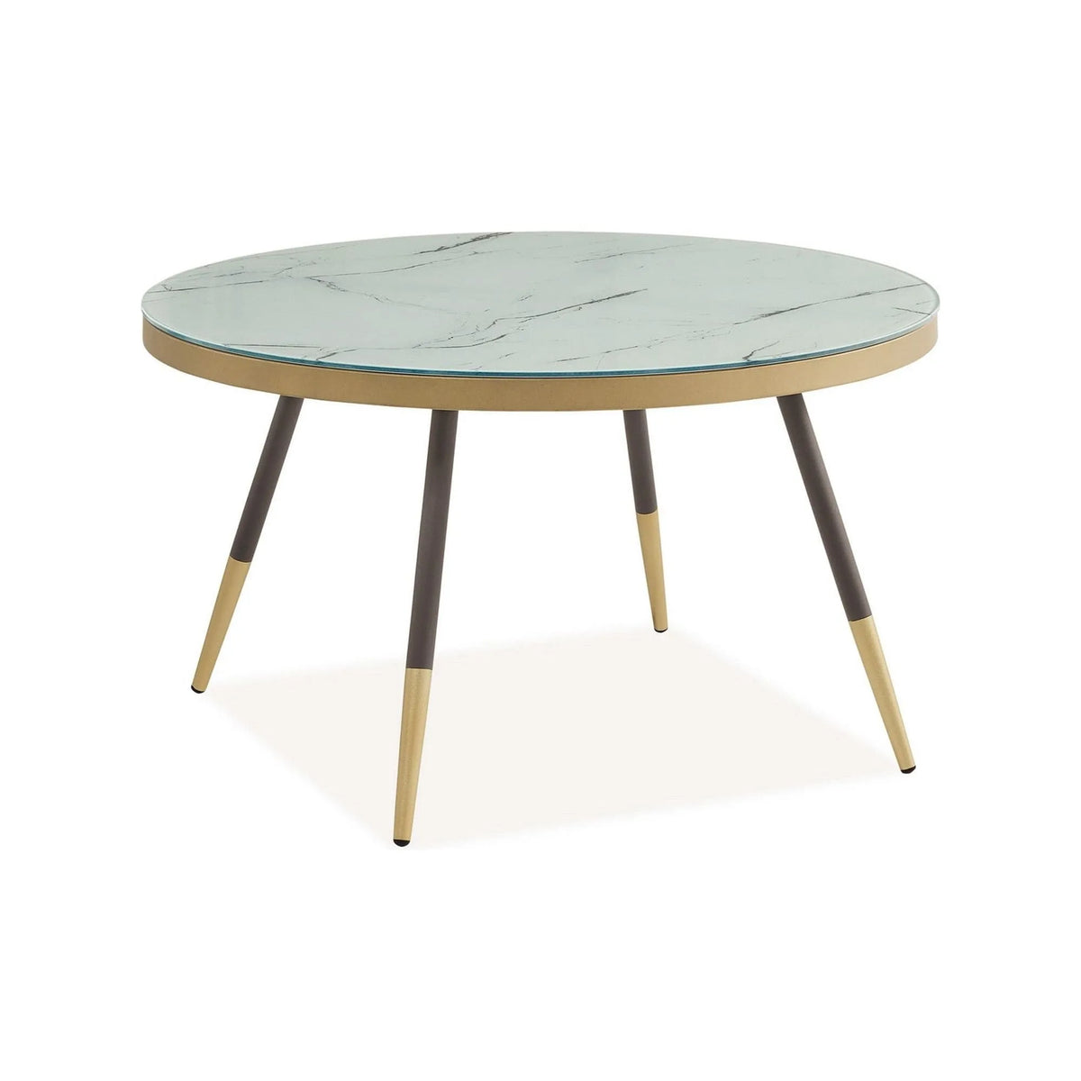 Masuta VEGA B, alb cu efect de marmura/negru/auriu, sticla/metal, 80x80x45 cm