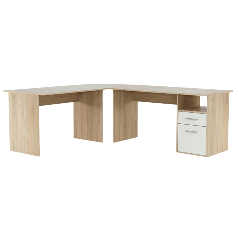 Birou de colt MAURUS NEW MA11, stejar sonoma/alb, PAL melaminat, 176/203x67x70 cm