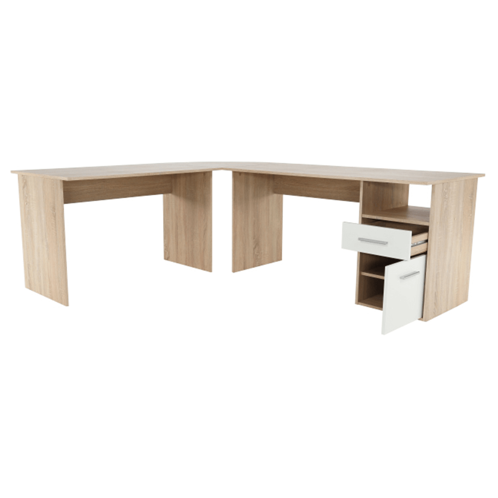 Birou de colt MAURUS NEW MA11, stejar sonoma/alb, PAL melaminat, 176/203x67x70 cm
