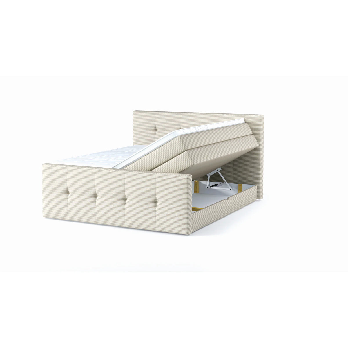 Pat boxspring MEDINO 160x200, personalizabil materiale gama Oferta Avantaj, cu saltele, topper si lada pentru depozitare