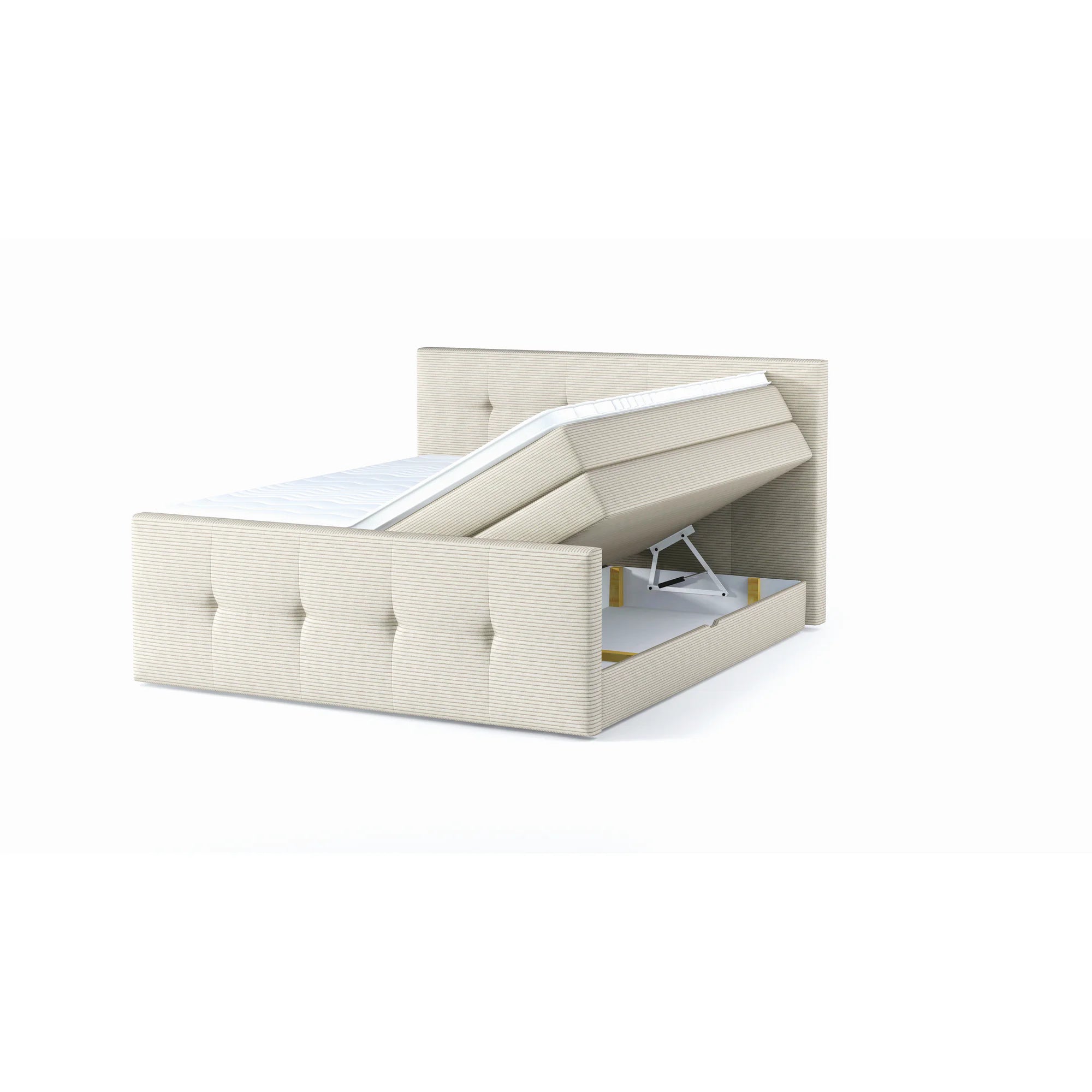 Pat boxspring MEDINO 140x200, personalizabil materiale Gama Premium, cu saltele, topper si lada pentru depozitare