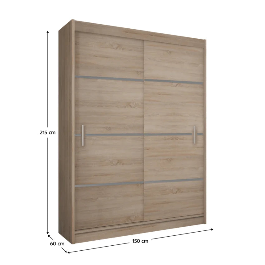 Dulap MERINA, PAL, stejar sonoma/gri, PAL melaminat, cu 2 usi, 150x60x215 cm