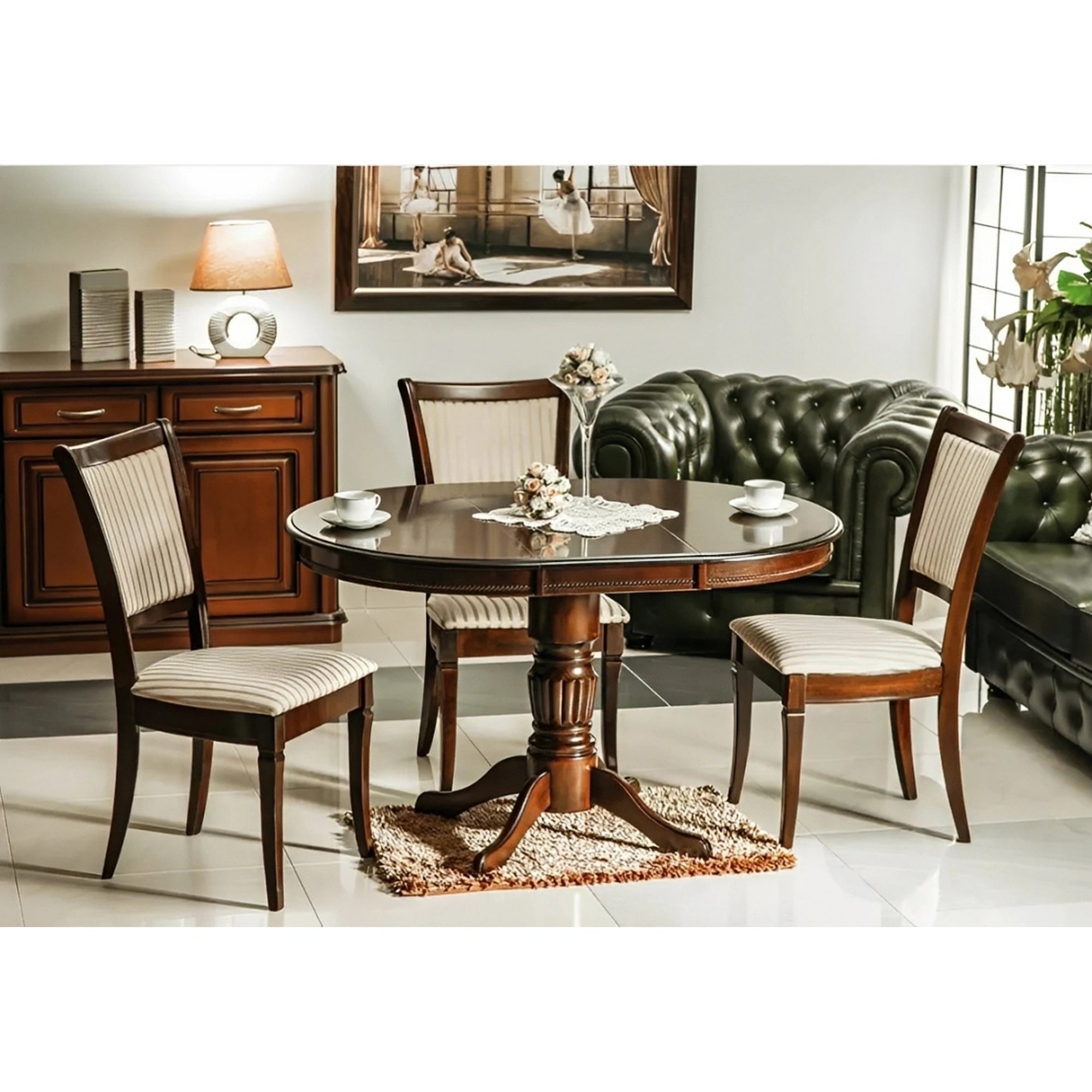 Scaun vintage bucatarie MN-SC, bej lucios/nuc inchis, stofa/lemn, 45x42x96 cm