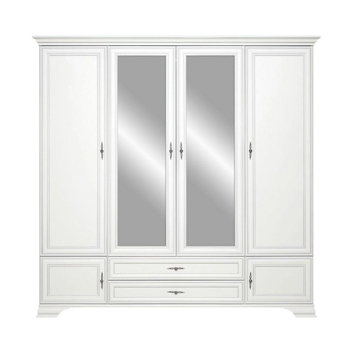 Mobilier dormitor alb IDENTO 3, PAL melaminat, cu pat 160x200, dulap cu 6 usi si 2 sertare si noptiere