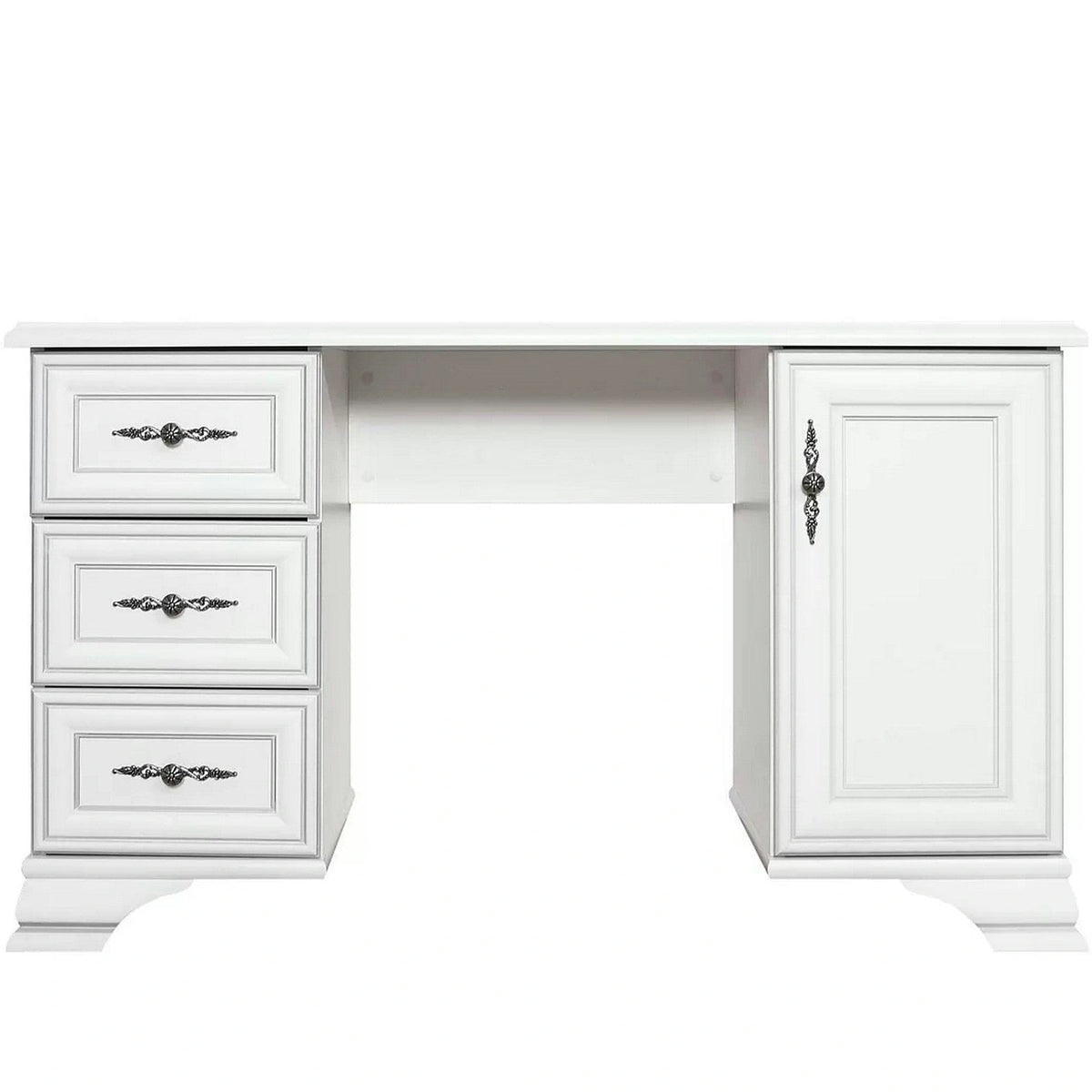 Mobilier dormitor alb IDENTO 5, cu pat 160x200, dulap cu 6 usi si 2 sertare, noptiere, masa toaleta si oglinda