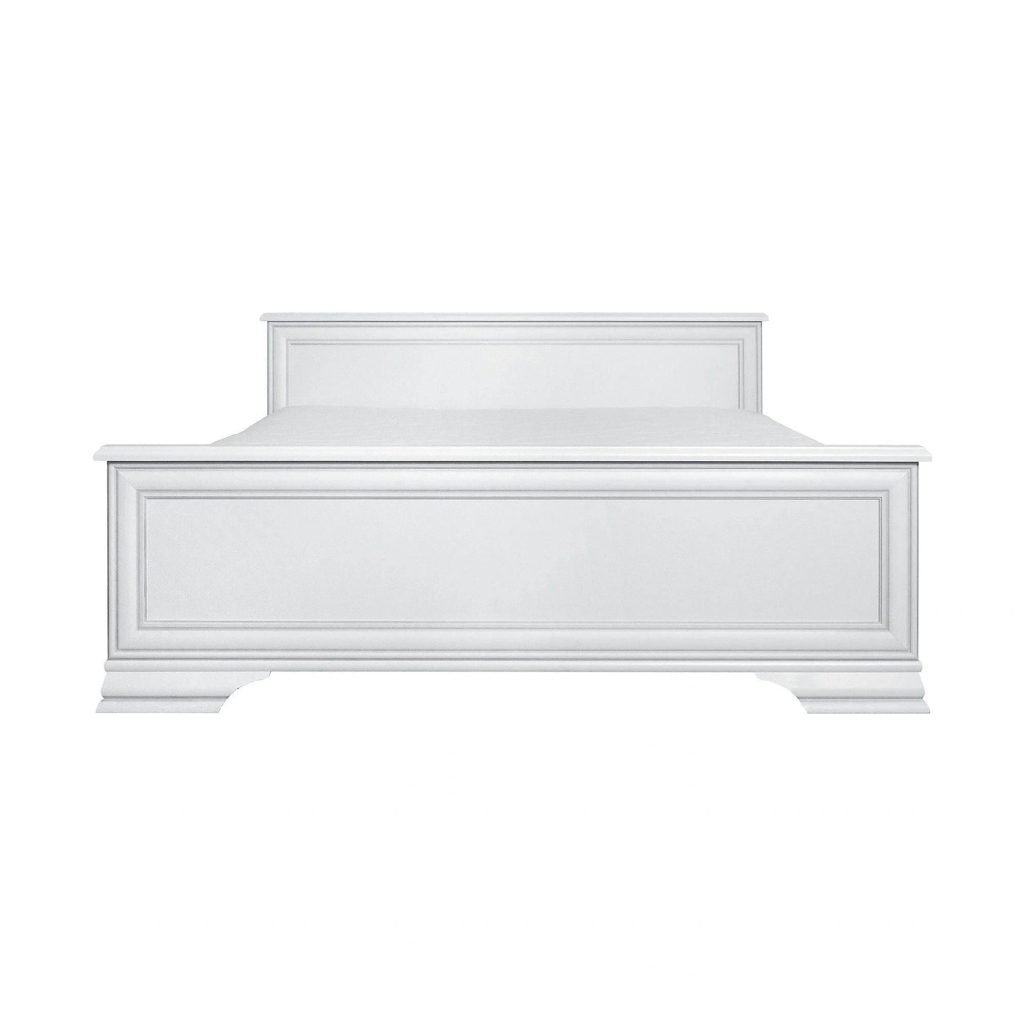 Mobilier dormitor alb IDENTO, cu pat 160x200, dulap cu 5 usi si 2 sertare, noptiere, comoda si oglinda
