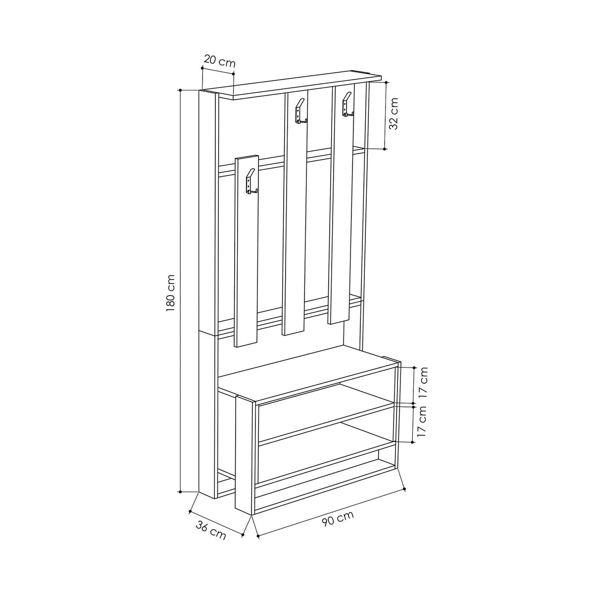Mobilier hol 855DTE4017, bej/gri antracit, PAL melaminat, 90x36x180 cm