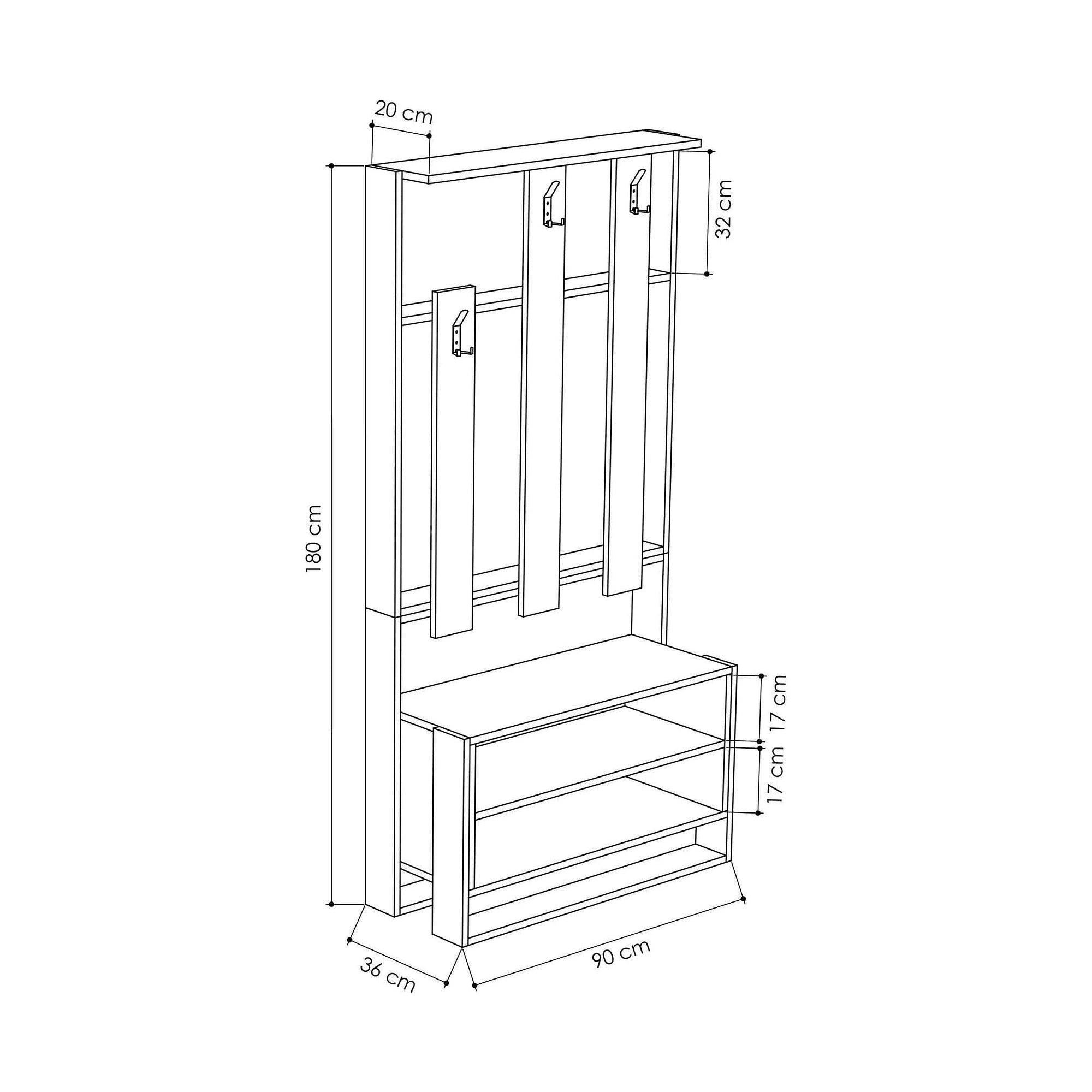 Mobilier hol 855DTE4017, bej/gri antracit, PAL melaminat, 90x36x180 cm