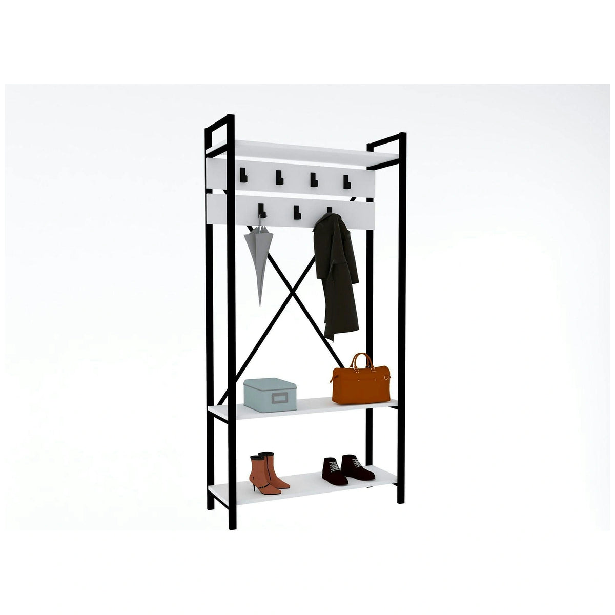 Mobilier hol ALFA, alb/negru, PAL melaminat, 90x34x180 cm