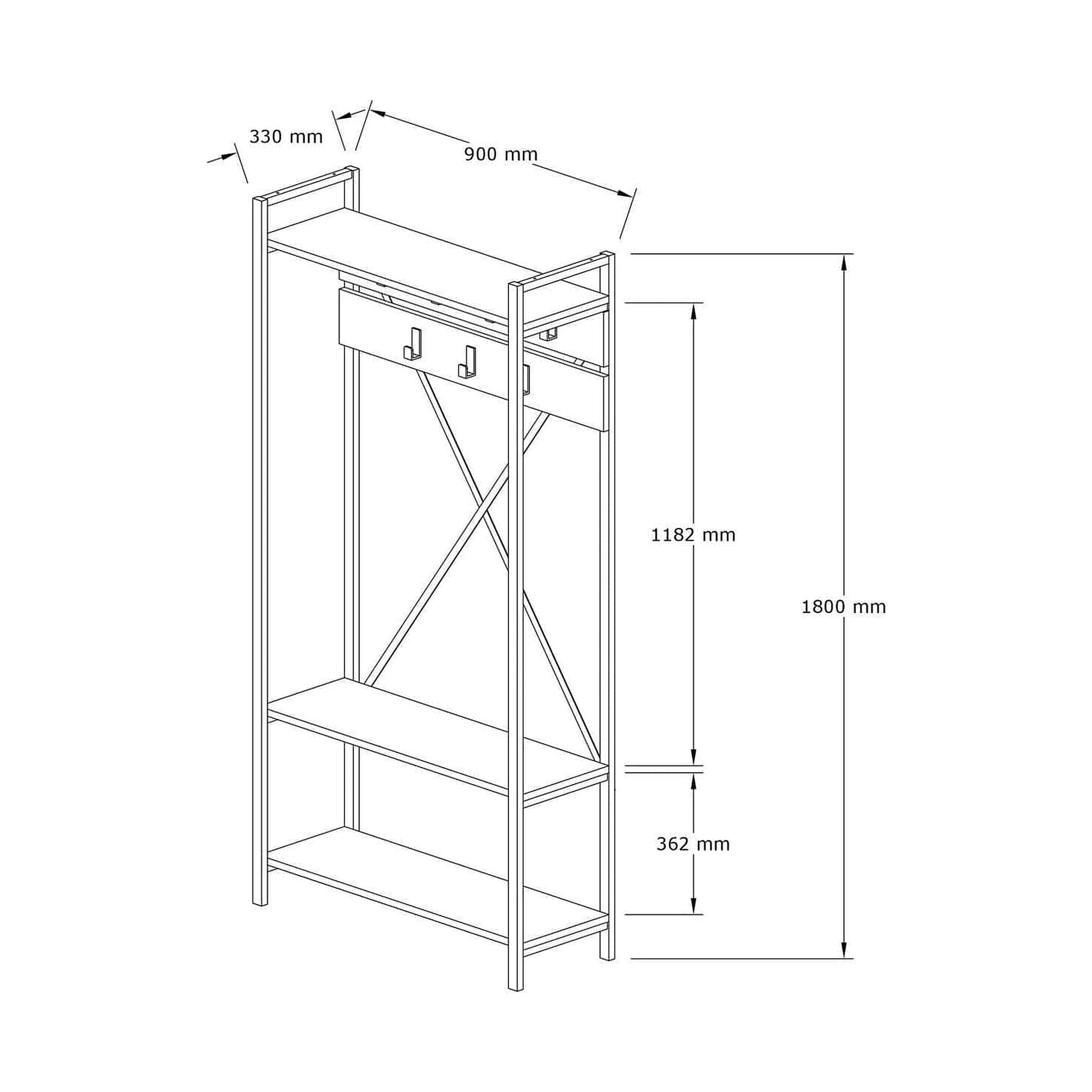 Mobilier hol ALFA, alb/negru, PAL melaminat, 90x34x180 cm