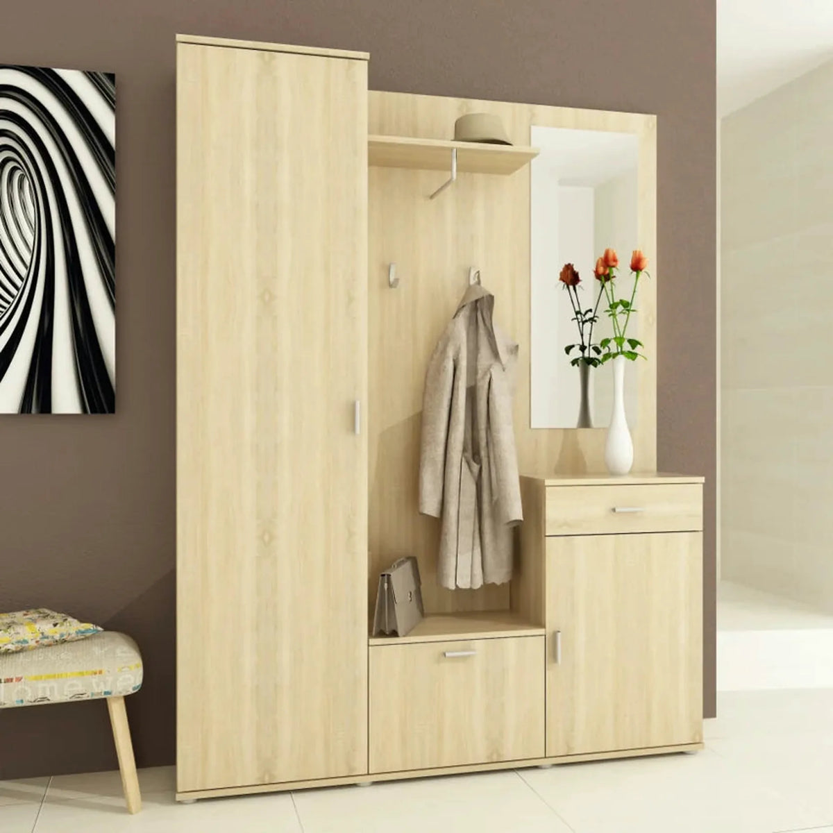 Mobilier hol AMALIA, stejar sonoma, PAL melaminat, 144x32x188 cm