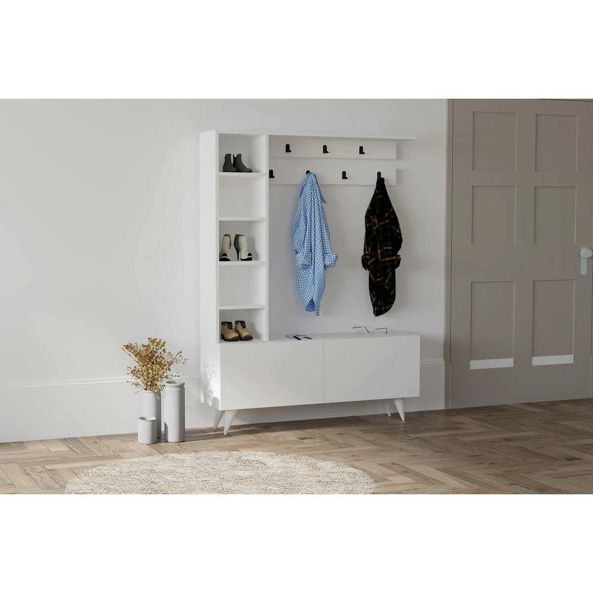 Mobilier hol BAHAR, alb, PAL melaminat, 120x32x162 cm