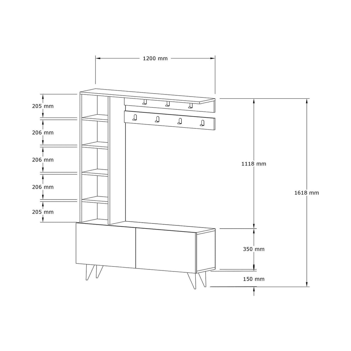 Mobilier hol BAHAR, alb, PAL melaminat, 120x32x162 cm