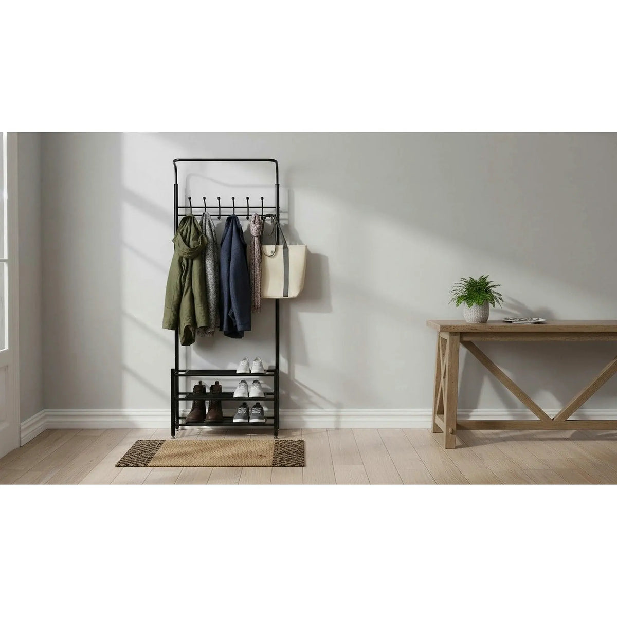 Mobilier hol BARNUM, negru, metal, 66x30x190 cm