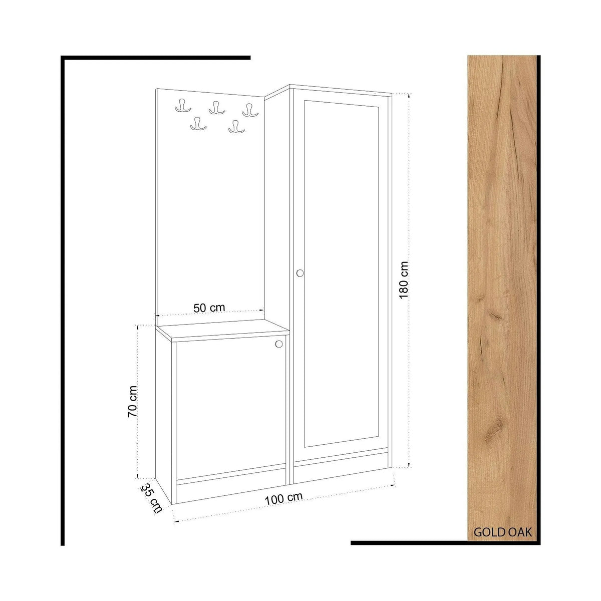 Mobilier hol BROC, stejar, PAL melaminat, 100x35x180 cm