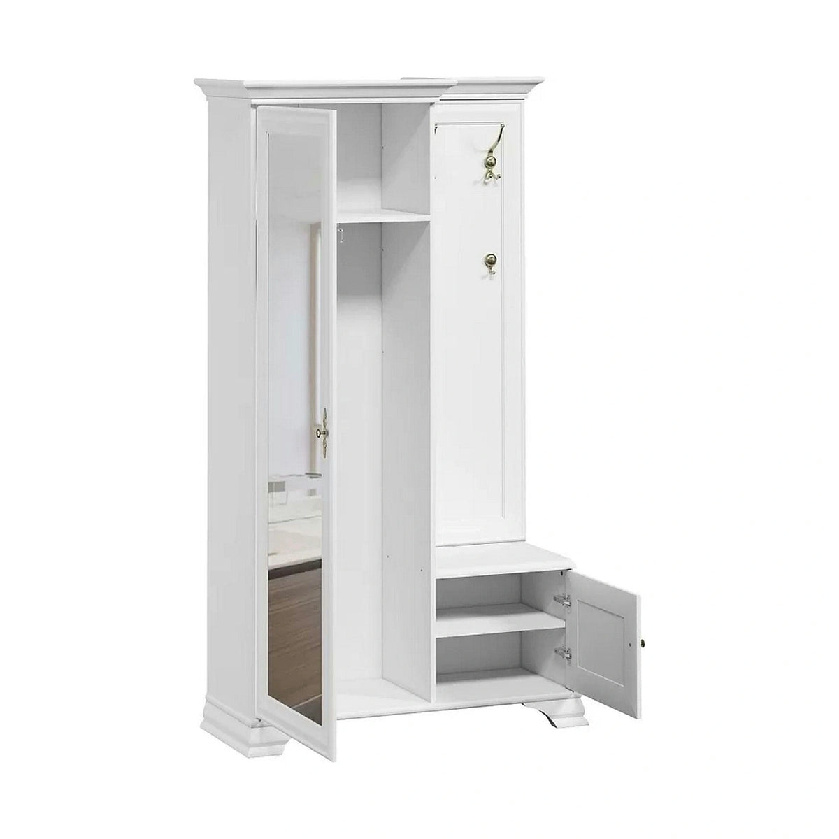 Mobilier hol cu oglinda IDENTO, alb, PAL, 115x44x210 cm