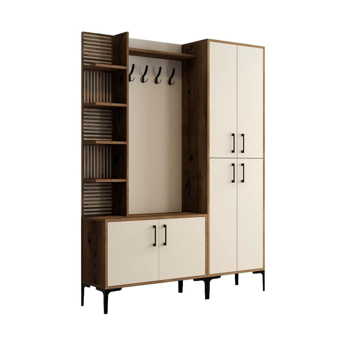Mobilier hol cu pantofar VIYANA DA, crem/nuc, PAL melaminat/metal, 150x35x200 cm
