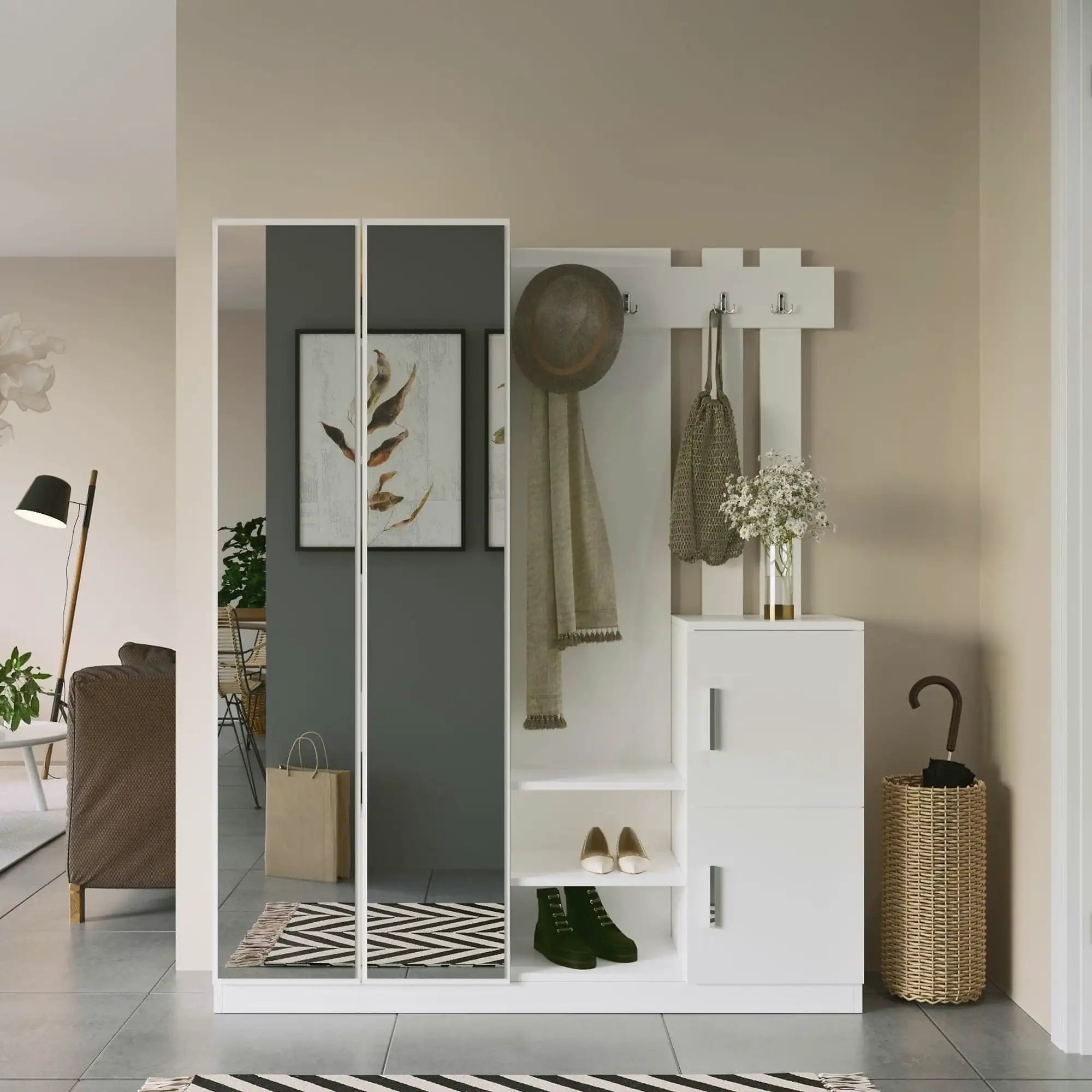 Mobilier hol DD8-W, alb, PAL melaminat, 147x38x180 cm