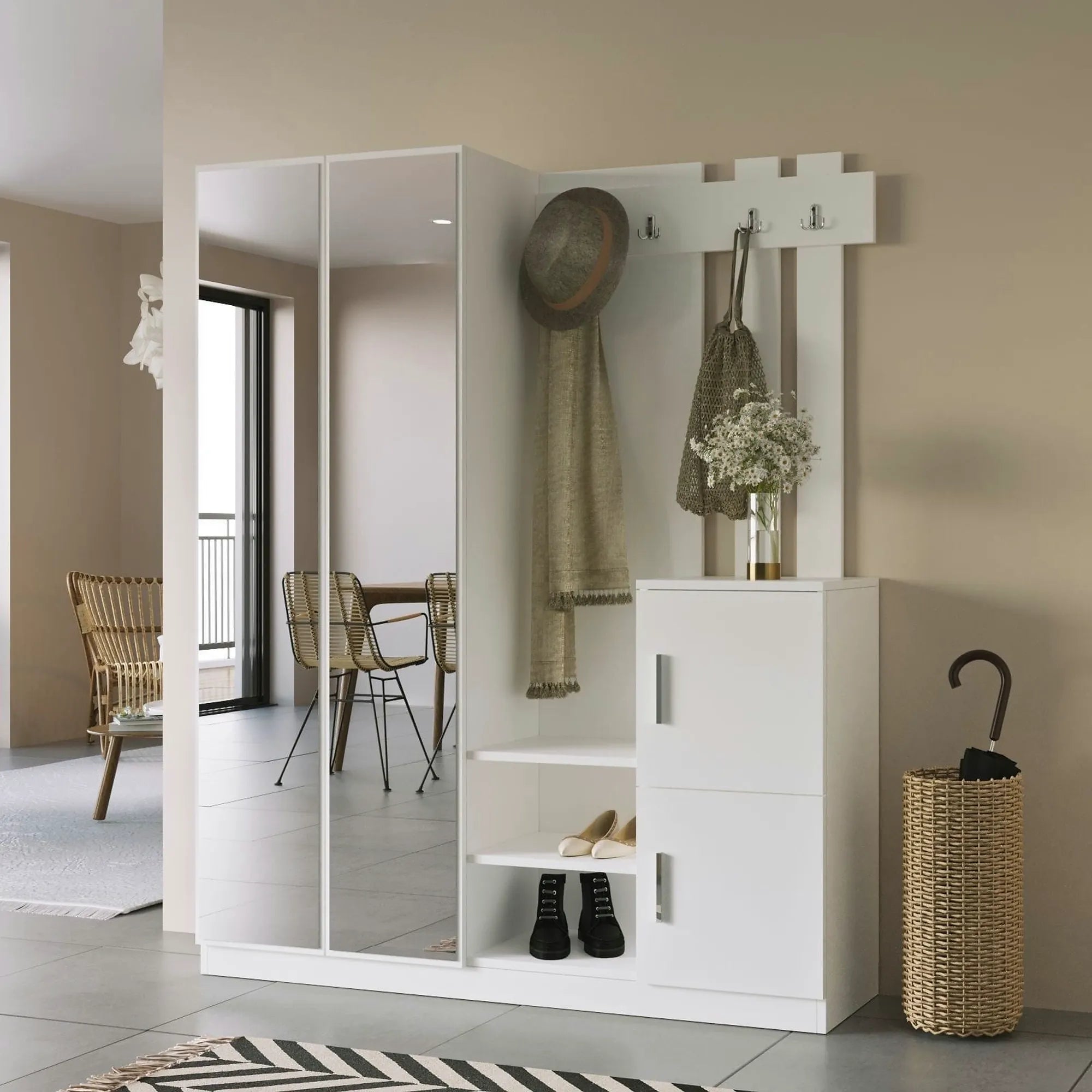 Mobilier hol DD8-W, alb, PAL melaminat, 147x38x180 cm