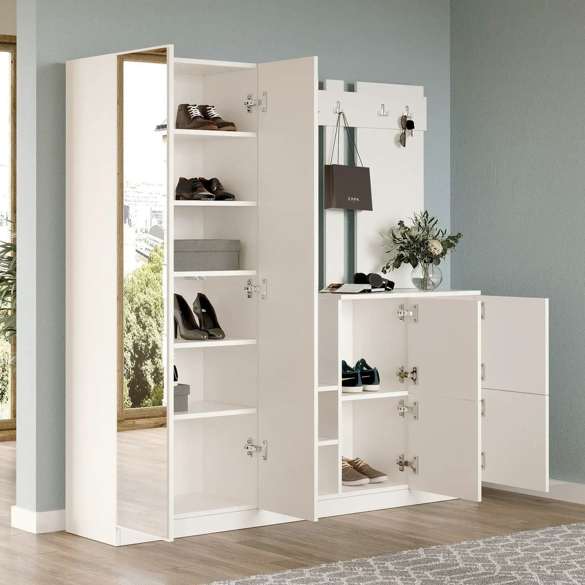 Mobilier hol DD9-W, alb, PAL melaminat, 187x38x180 cm