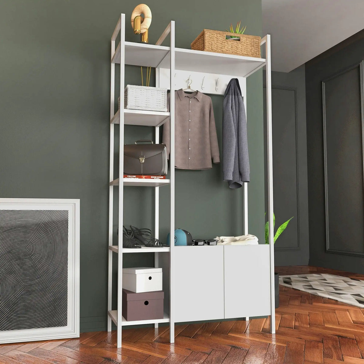 Mobilier hol DOGA, alb, PAL melaminat/metal, 90x35x175 cm