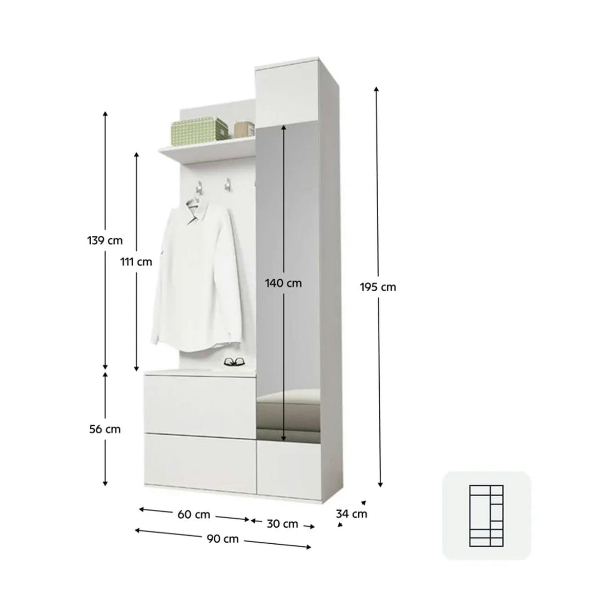 Mobilier hol GADIS, alb, PAL melaminat, 90x34x195 cm