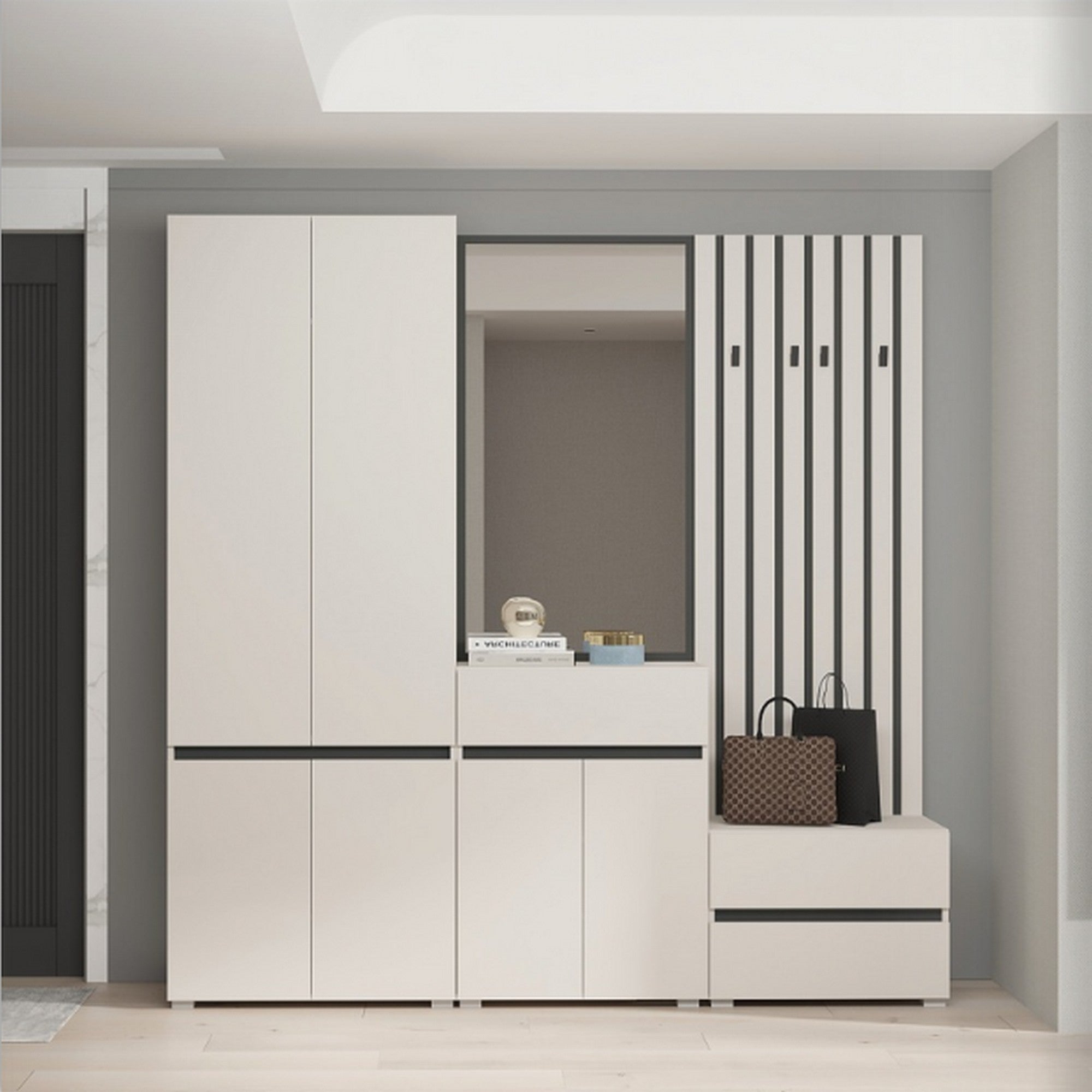 Mobilier hol LONDON, casmir/gri antracit, PAL, 217x38x220 cm