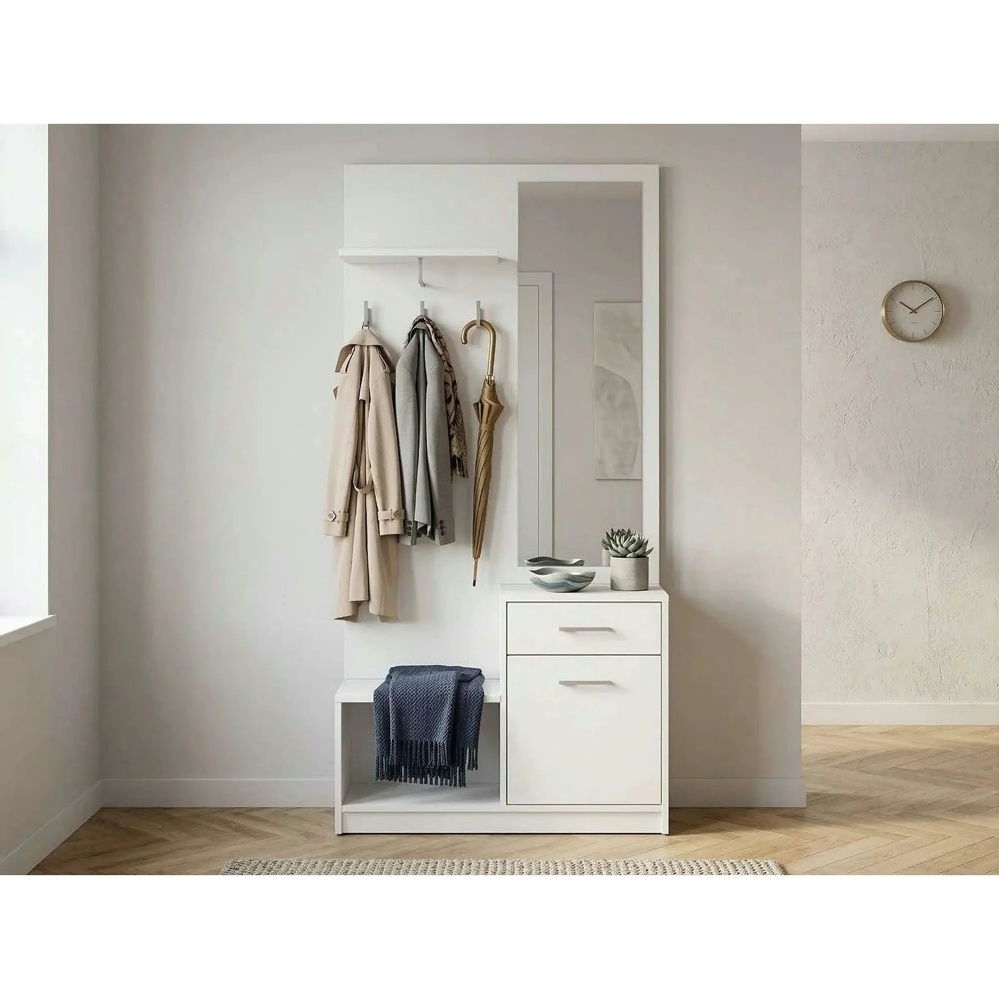 Mobilier hol NEPO PLUS, alb, PAL laminat, 90x31x186 cm
