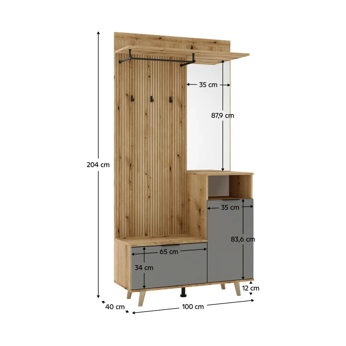 Mobilier hol NODRI, stejar evoke/gri grafit, DTD laminat, 100x40x204 cm