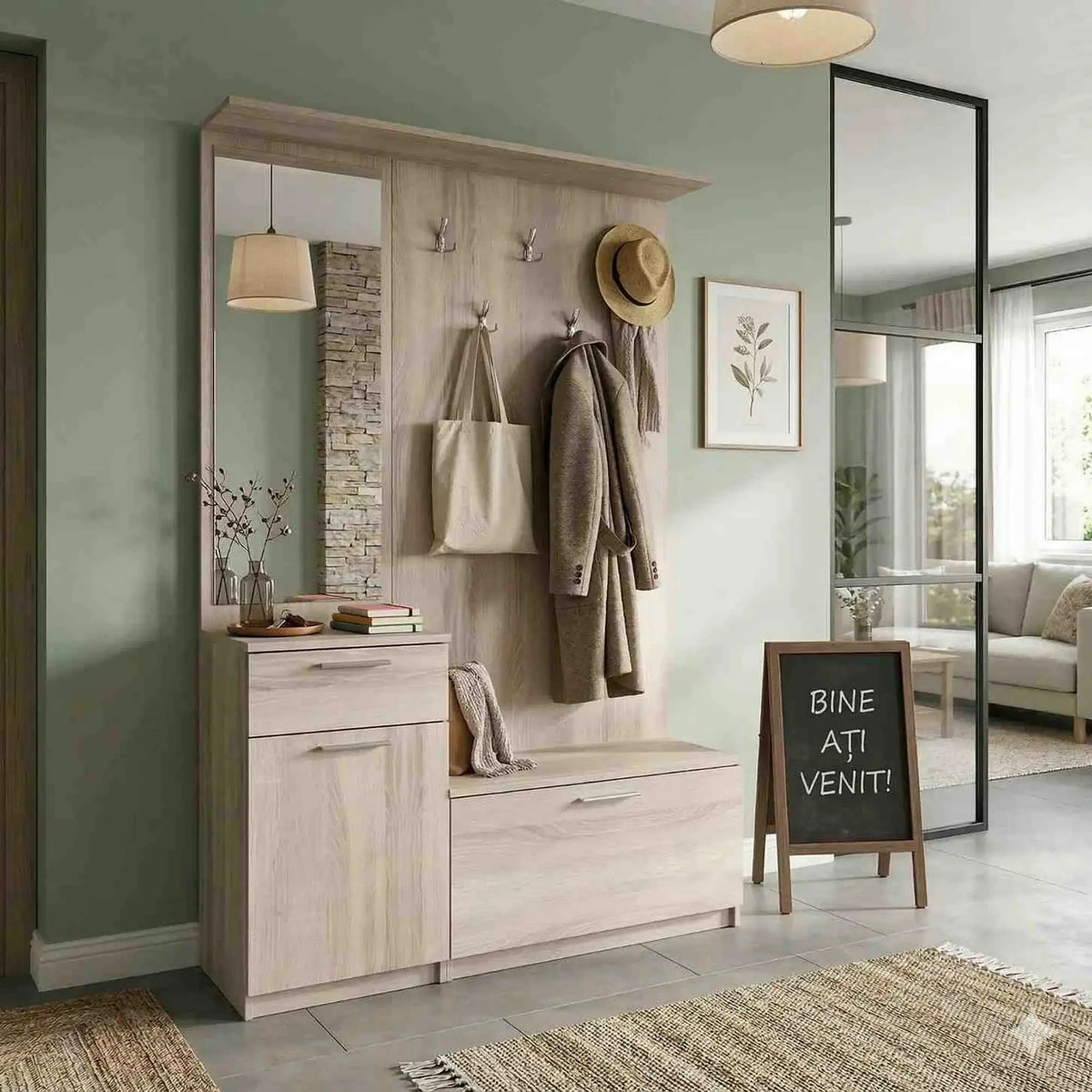 Mobilier hol NOKO-SINGA 04, stejar sonoma, PAL melaminat, 111x30x186 cm