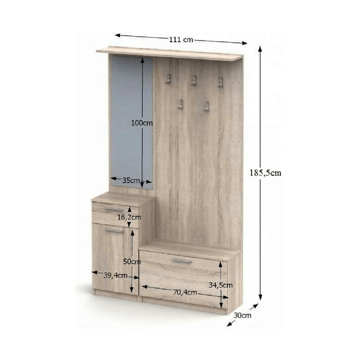 Mobilier hol NOKO-SINGA 04, stejar sonoma, PAL melaminat, 111x30x186 cm