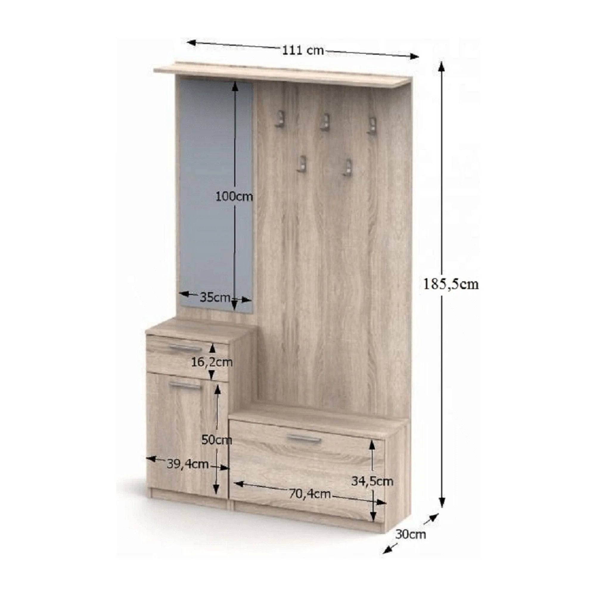 Mobilier hol NOKO-SINGA 04, stejar sonoma, PAL melaminat, 111x30x186 cm
