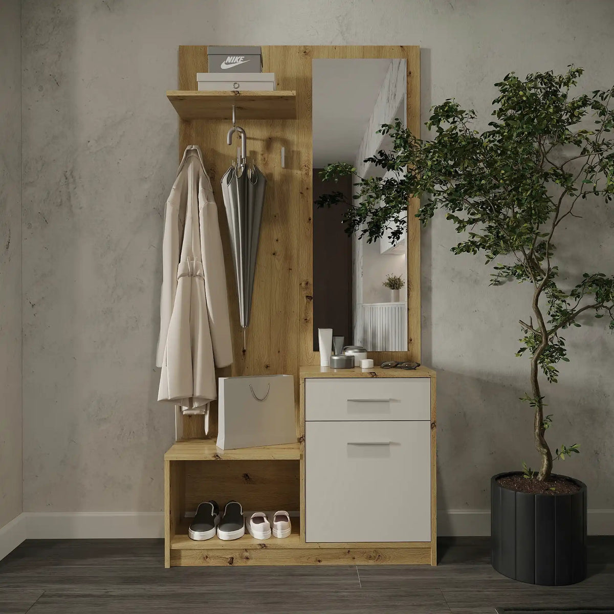 Mobilier hol PERGO, stejar artisan/casmir, PAL, 90x30x184 cm