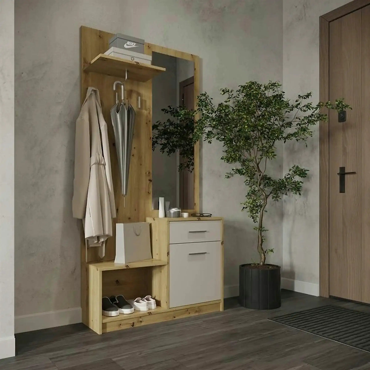 Mobilier hol PERGO, stejar artisan/casmir, PAL, 90x30x184 cm