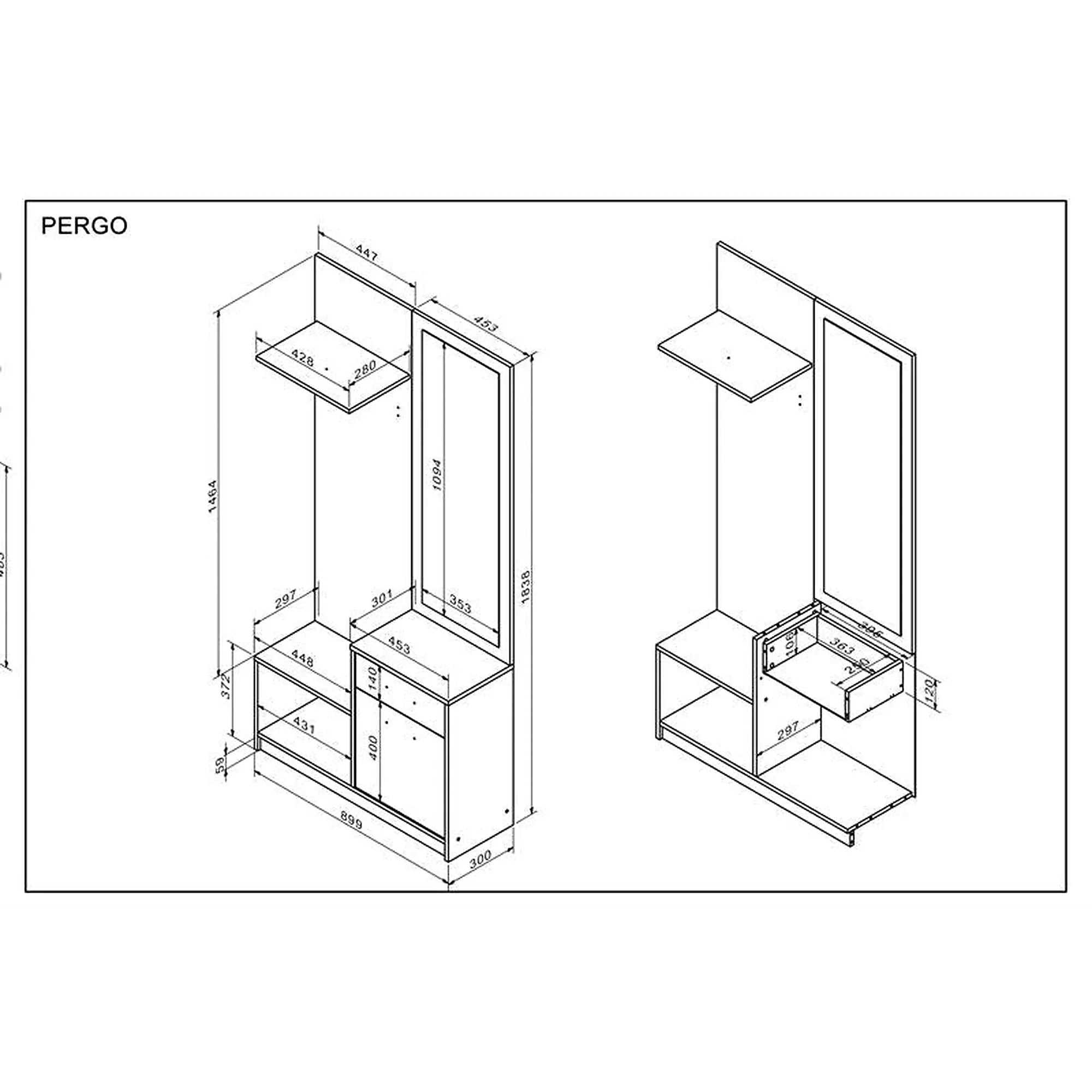 Mobilier hol PERGO, stejar artisan/casmir, PAL, 90x30x184 cm