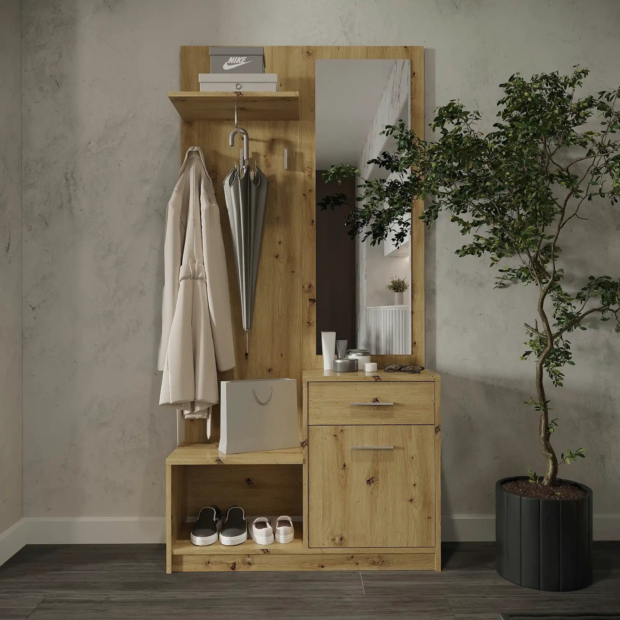 Mobilier hol PERGO, stejar artisan, PAL, 90x30x184 cm