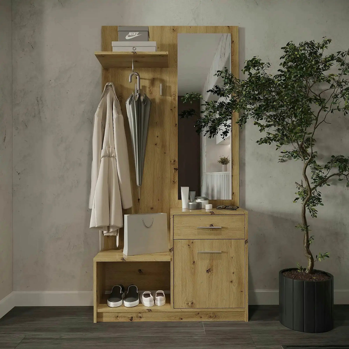 Mobilier hol PERGO, stejar artisan, PAL, 90x30x184 cm