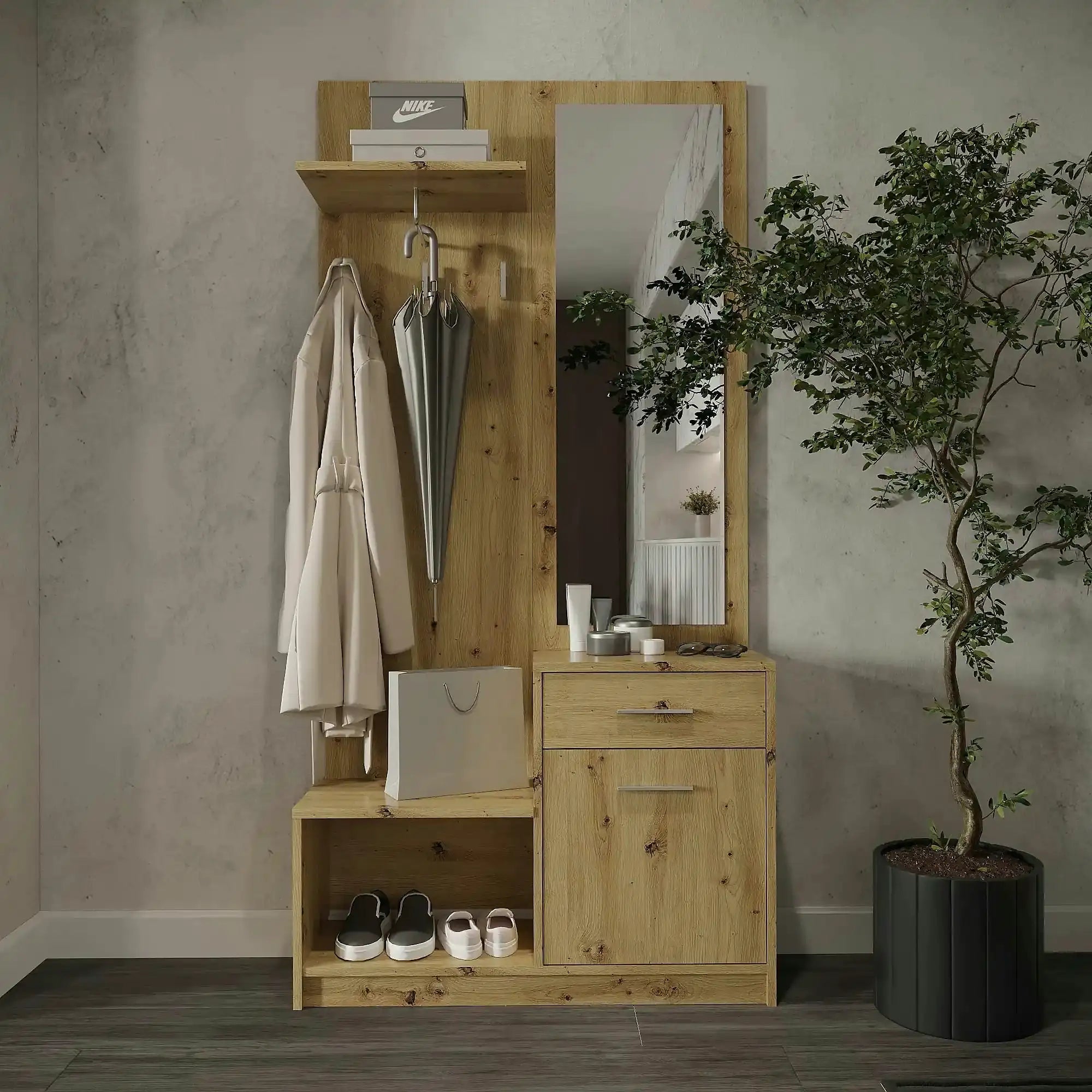 Mobilier hol PERGO, stejar artisan, PAL, 90x30x184 cm