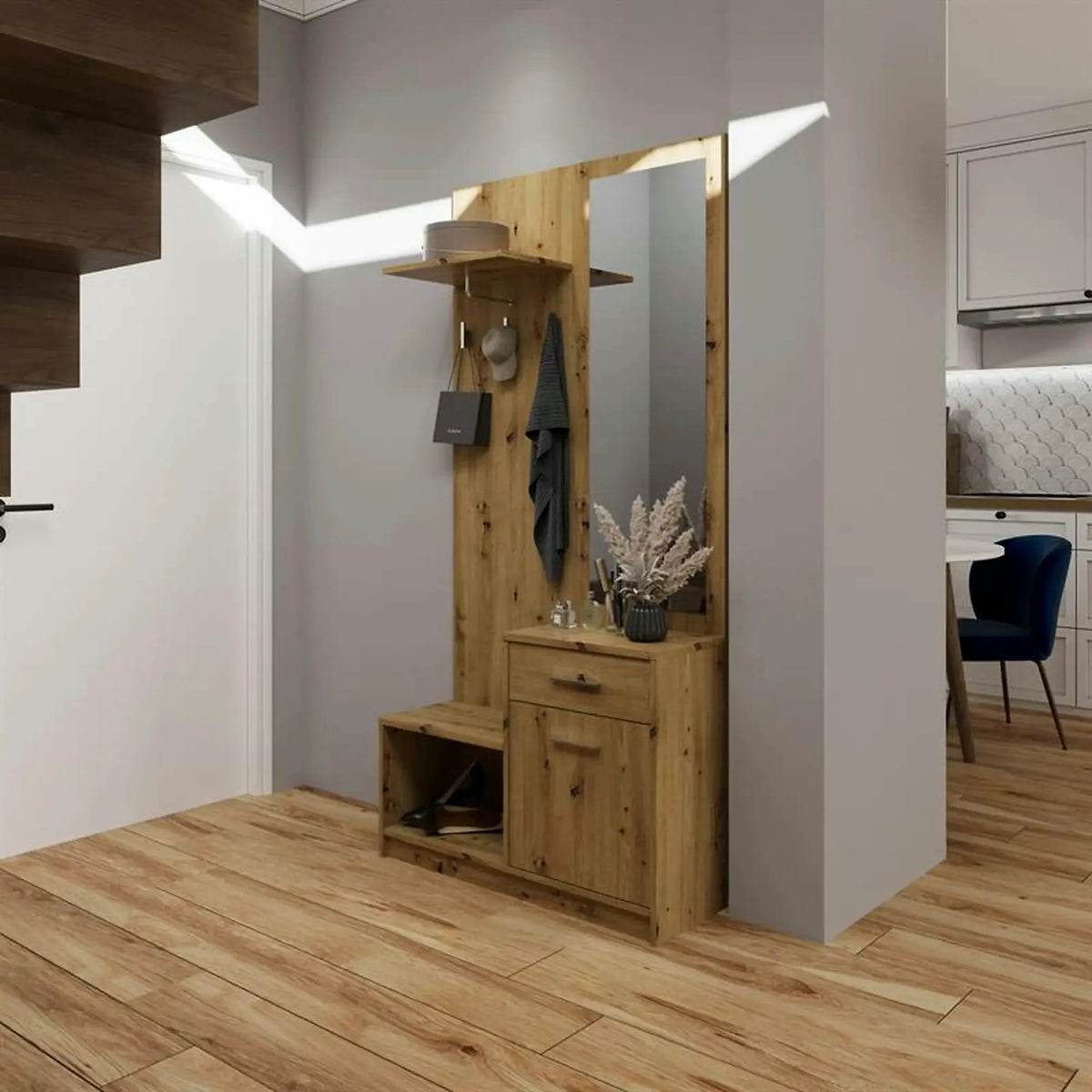 Mobilier hol PERGO, stejar artisan, PAL, 90x30x184 cm