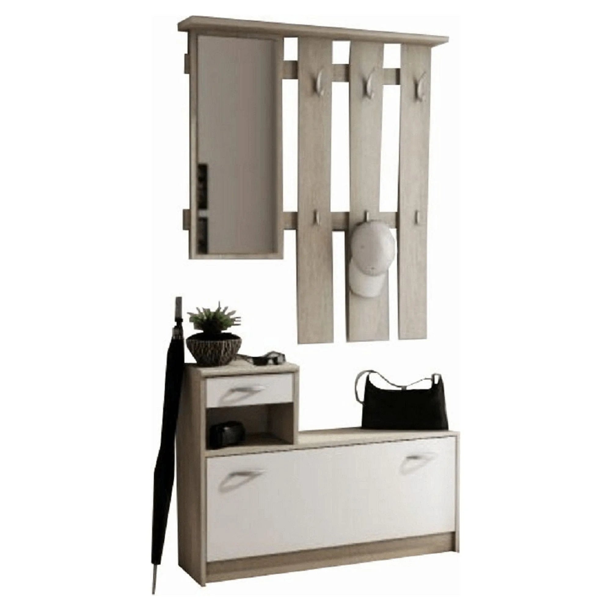 Mobilier hol VIRA-MECKI, stejar sonoma/alb, PAL melaminat, 100x26x190 cm